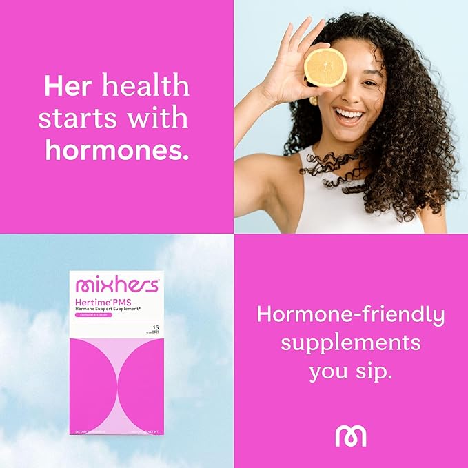 Hertime PMS - Supports Hormonal Health for Women - Supports a Healthy Menstrual Cycle - with Minerals, Peony Roots, Siberian Ginseng - Sugar-Free - 15 Drink Packets - Raspberry Lemonade