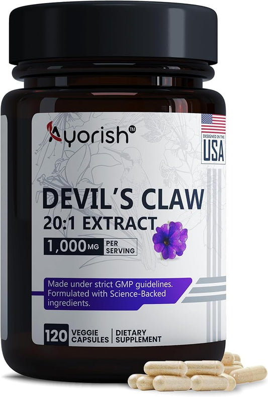 Devils Claw 1000mg | 120 Capsules | 20:1 Concentrated Root Extract | Devils Claw Herbal Supplement | Non-GMO, Gluten Free Supplement