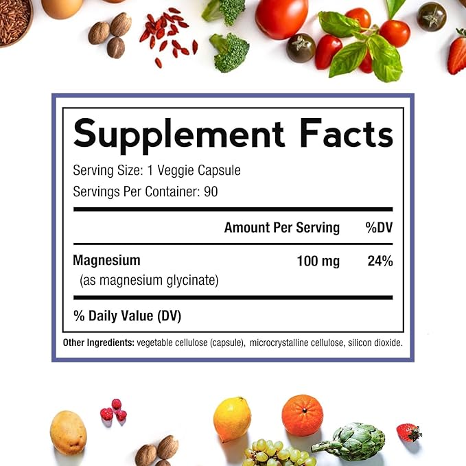 Doctor's Recipes Magnesium Glycinate Supplement, Amino Acid Chelated, Non Buffered, High Absorption, Easy on Stomach, Support Calm, Bone, Heart, Energy, Nerve, 90 Vegan Capsules