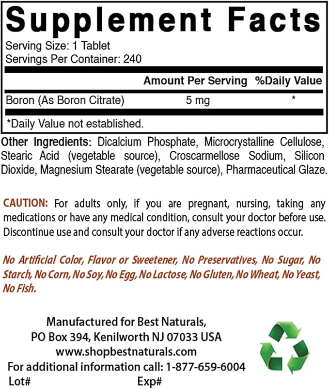 Best Naturals Boron Supplements 5 mg 240 Tablets (240 Count (Pack of 2))