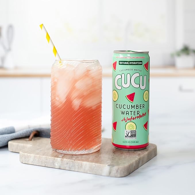 CUCU Cucumber Water + Watermelon Water – Natural Hydration from Cucumbers with Vitamin C, Electrolytes & Antioxidants – No Sugar Added, Non-GMO – 12 Pack, 11 fl oz Cans
