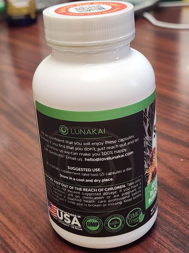 Lunakai USA Made Irish Sea Moss Capsules with Black Seed Oil, Ashwagandha, Burdock Root & Bladderwrack, 60ct