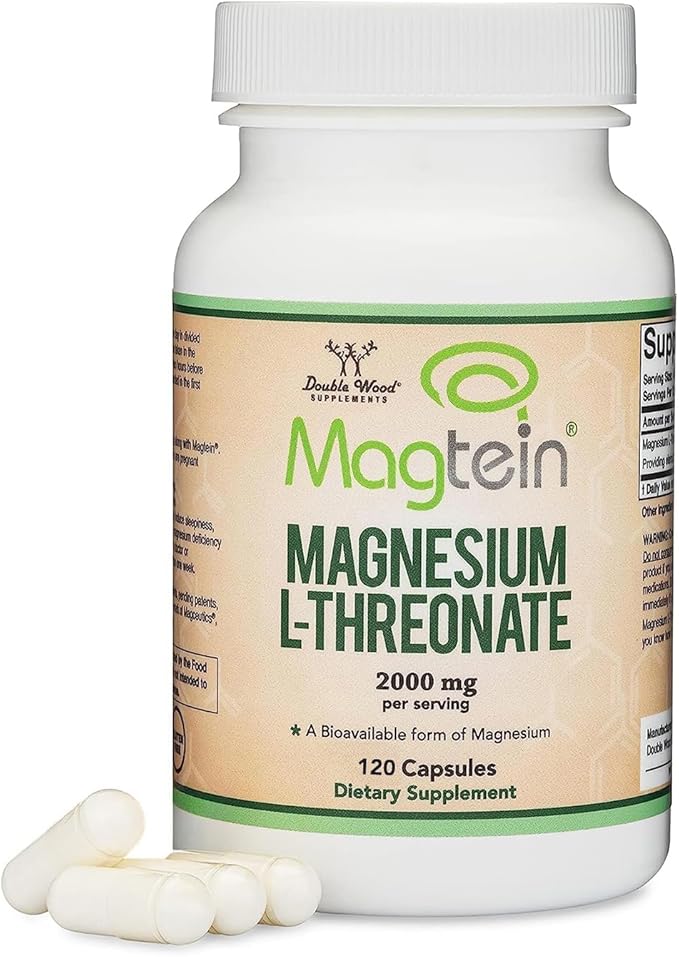Magnesium L Threonate, Magtein™, Sleep and Cognitive Support – High Absorption – Most Bioavailable Form of Magnesium – 2,000 mg – 120 Capsules