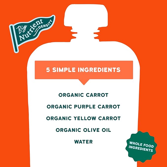 Serenity Kids 6+ Months Carrot Puree Organic Baby Food Pouches - No Added Sugar & Allergen-Free Toddler Food - BPA-Free Baby Snacks - 3.5 Oz, 6 Pack