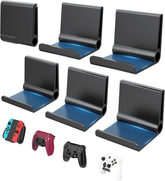 6 Pack Foldable Controller Wall Mount Holder for Xbox PS5 PS4 PS3 Switch Pro Strong Adhesive/Screw Upgraded Controller Stand Hanger with Anti-slip Pad Universal Gaming Remote, Headphone Accessories