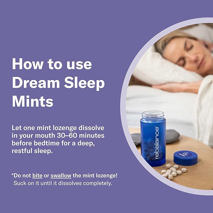 Rebalance Dream – Sleep Mints for Restful Nights – Natural Melatonin Lozenges to Help Calm for a Deep Sleep – Sugar-Free, 31 Count (1 Month Supply)