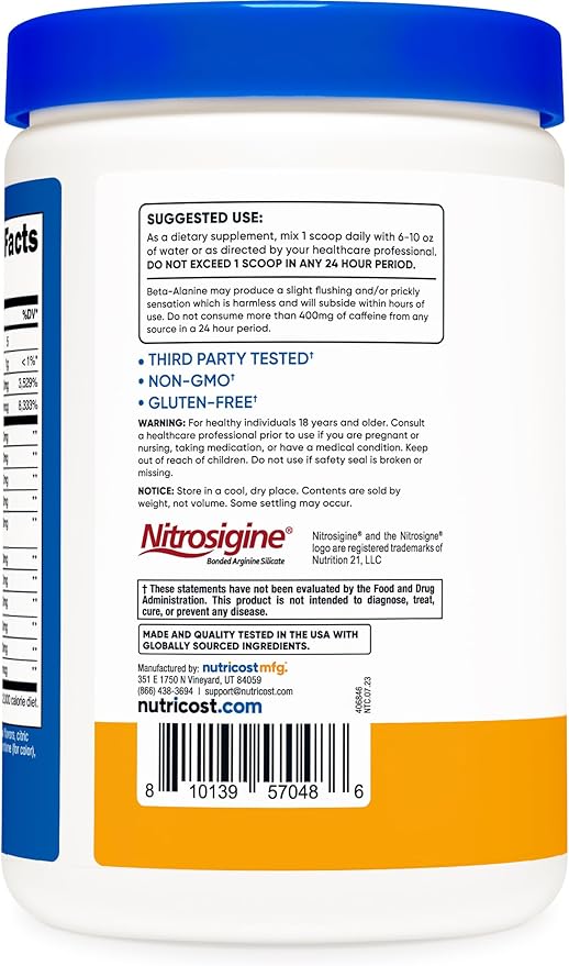 Nutricost Pre-C Pre-Workout Complex with Creatine (Peach Mango | 30 Servings) Powder - Boost Fintess Routines, 450g