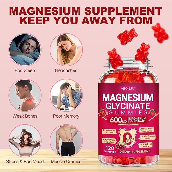 Magnesium Glycinate Gummies 600mg for Women and Men, High Absorption Magnesium Glycinate with Vitamin D, B6, and CoQ10 for Calm Support & Sleep, Sugar Free, Vegan, 120 Count