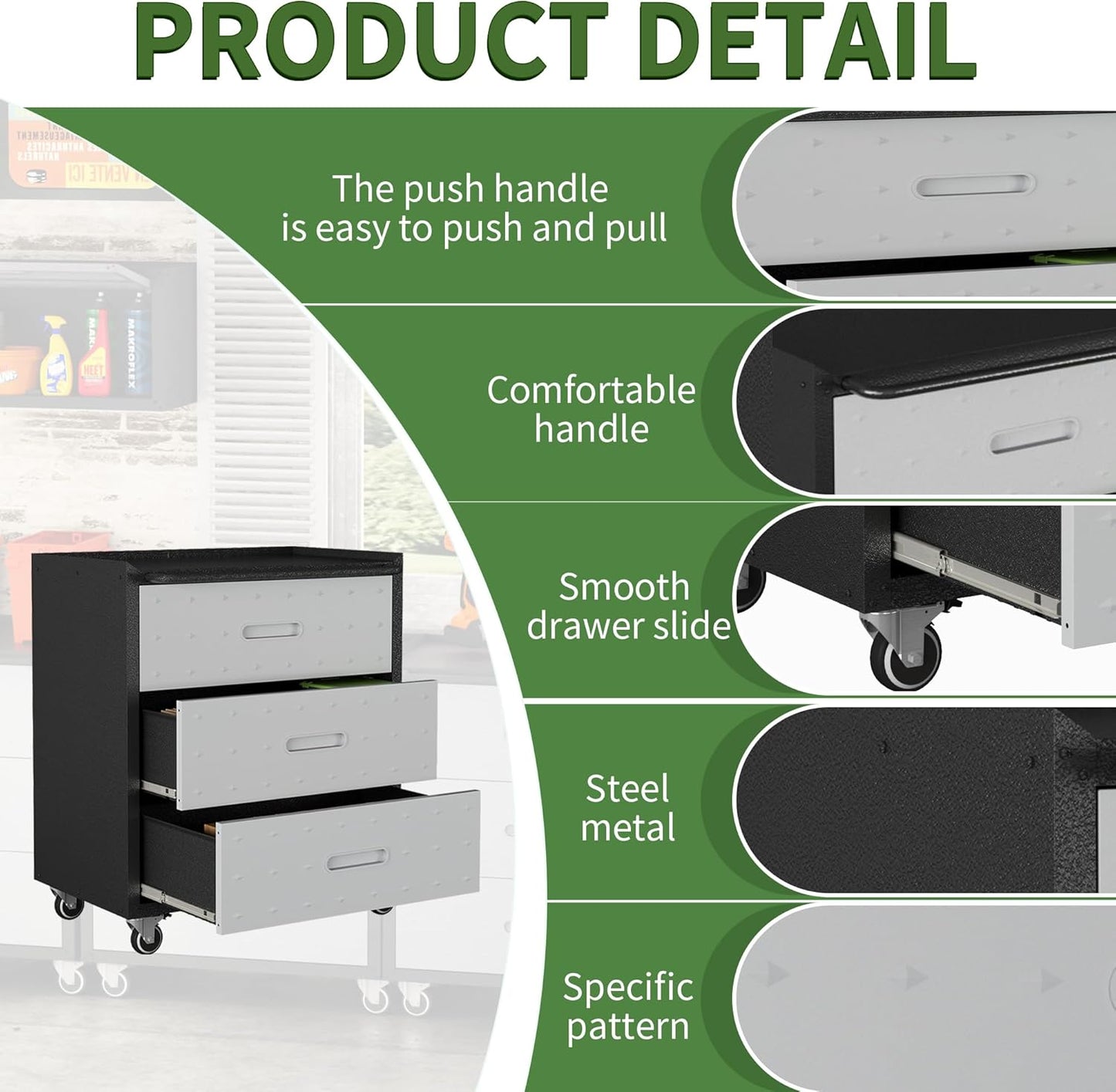 Tool Storage Cabinet, Rolling Tool Cabinet with 3 Drawers, Metal Storage Cabinet for Garage, Tool Room, Assembly Required(Black and Gray)