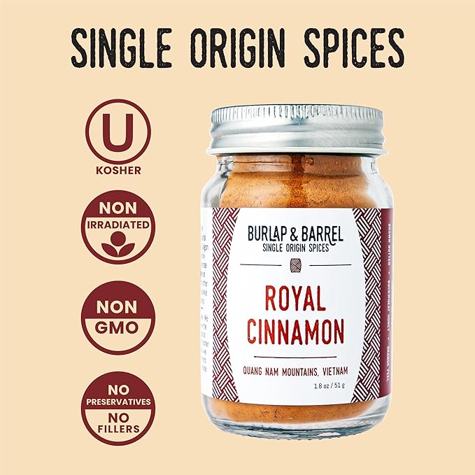 Burlap & Barrel Royal Cinnamon – Intense Sweetness & Spiciness of Vietnamese Cinnamon Powder & Spice – As seen on Shark Tank - 1.8oz Glass Jar