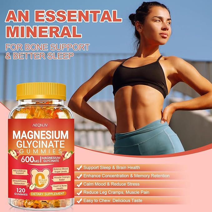 Magnesium Glycinate Gummies 600mg High Absorption, Magnesium Glycinate for Women and Men with Vitamin D, B6, and CoQ10 for Adults & Kids, Magnesium Supplement for Calm Support & Sleep, 120 Count