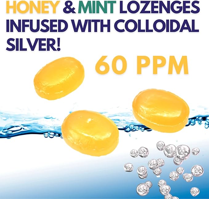 Silver Biotics Colloidal SIlver Lozenges | 60 PPM Ag₄O₄ SilverSol | Immune Support + Throat Soothing Lozenges | Manuka Honey | 21 Count