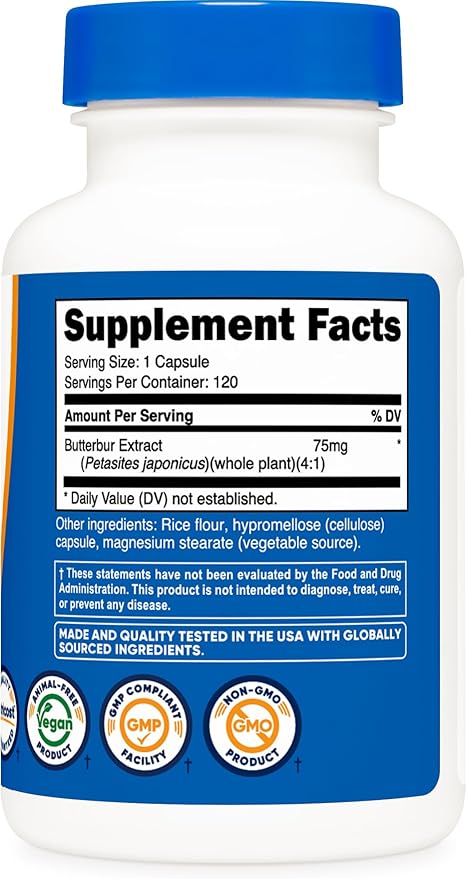 Nutricost Butterbur Extract Capsules (75mg) 120 Capsules - Gluten Free, Non-GMO, Vegetarian Friendly