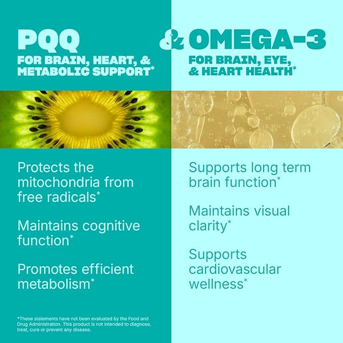 Swisse PQQ + DHA Brain Booster | Supports Brain & Heart Health | Enhances Attention & Focus | Functional Memory Support | Promotes Efficient Metabolism & Mitochondrial Health | 30 Softgels