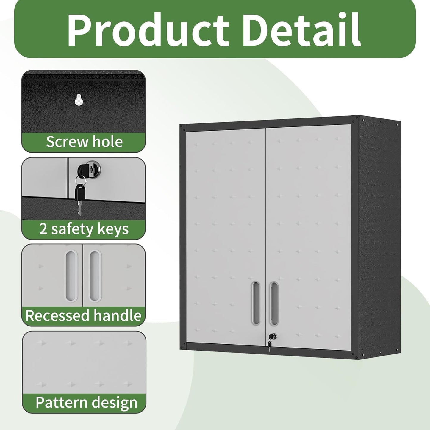 Wall Cabinet, Wall Mounted Cabinet with Lock and Adjustable Shelf for Garage, Tool Room, Kitchen, Assembly Required(Black and Gray)