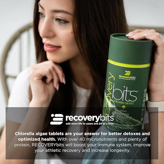 RECOVERYbits Organic Chlorella Algae Tablets, Superfood, Pure Green Algae, High Protein and Fiber, Chlorophyll, Cracked Cell Wall Non-Irradiated, for Immune Boosting and Detox, Non-GMO, 60 Tablets