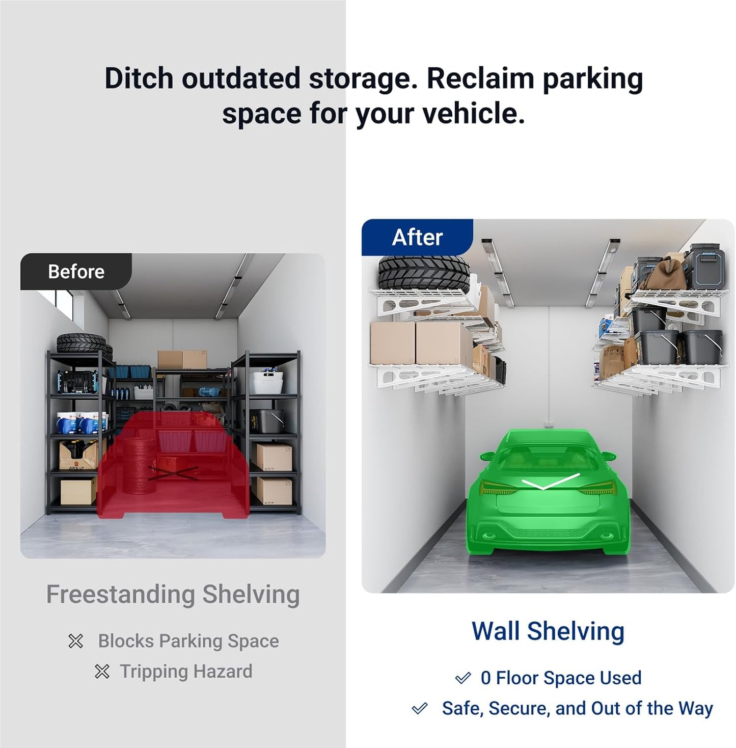 FLEXIMOUNTS 2-Pack 2x4ft 24-inch-by-48-inch Wall Shelf Garage Storage Rack Wall Mounted Floating Shelves, White, Classic Series