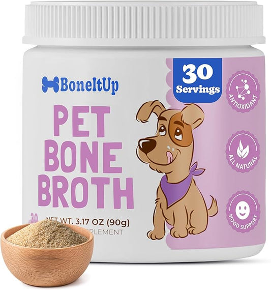 Dog Bone Broth Powder - Made with Real Beef & Chicken, Nutritious & Hydrating Dog Bone Broth Topper for Picky Eaters - Healthy Joints, Coat, Digestion Support (30 Servings)