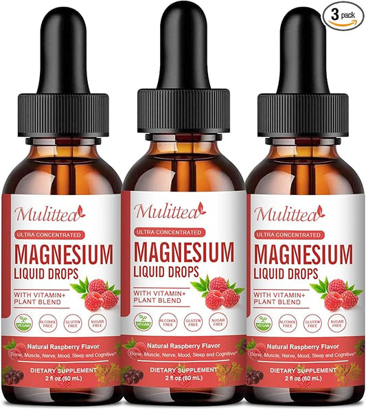 Magnesium Glycinate Liquid Drop - Triple Absorption Supplement to Support Nerves, Sleep, Calm, Heart, Muscles * -Sugar-Free with Potassium, L-Theanine, Sea Moss, Vitamin B,C,D3, K2-3Pack