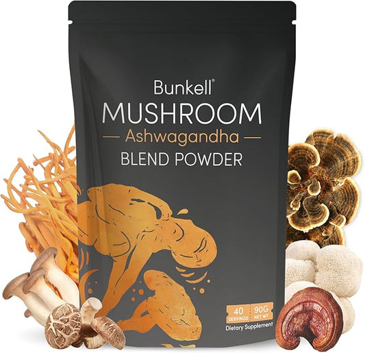 Ashwagandha Mushroom Powder, Adaptogenic 10 Mushrooms Complex w/ashwagandha - Lion's Mane, Reishi, Chaga & Maitake - Adaptogens Powder for Energy, Cognitive & Immune Support, 40 Servings