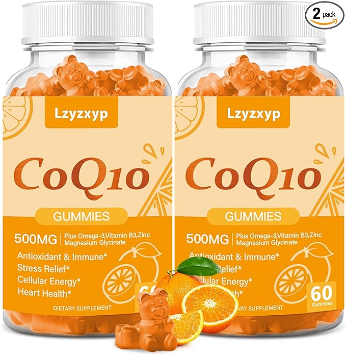 CoQ10 Oranges Gummies 500mg-3X Better Absorption Coenzyme Q10 Supplements - Plus Omega-3, Magnesium, Vitamin B3 & Zinc for Heart Health, Cellular Energy & Antioxidant, Vegan, Non-GMO 120 Ct (2)