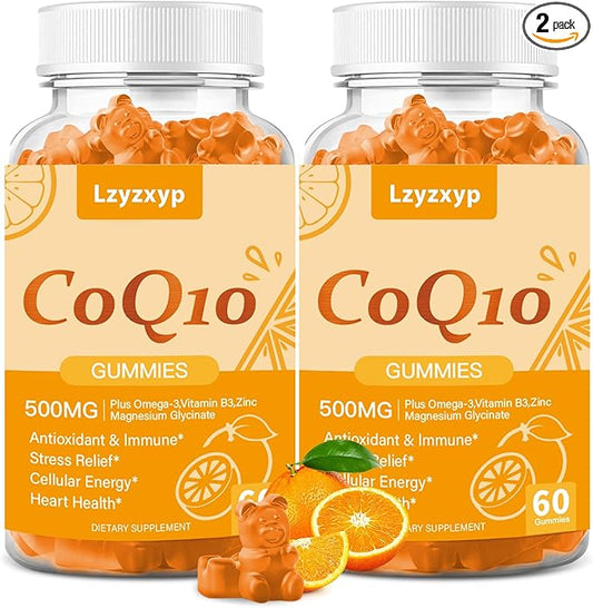 CoQ10 Oranges Gummies 500mg-3X Better Absorption Coenzyme Q10 Supplements - Plus Omega-3, Magnesium, Vitamin B3 & Zinc for Heart Health, Cellular Energy & Antioxidant, Vegan, Non-GMO 120 Ct (2)