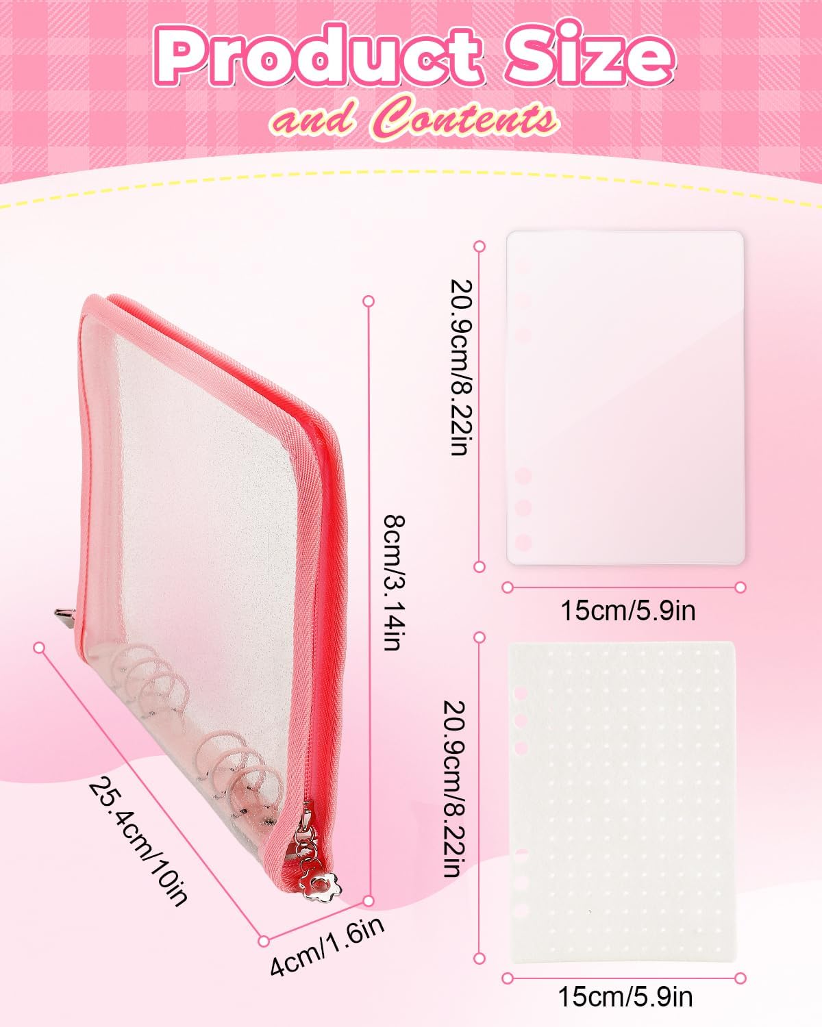 UCEC Pink Enamel Pin Display Book & 50 PCS Pin Backs A5 Album Pin Collection Binder for Brooch Pins, 6-Page Zippered Pinfolio Trading Organizer, Portable Enamel Pin Storage Case for Pin Collectors