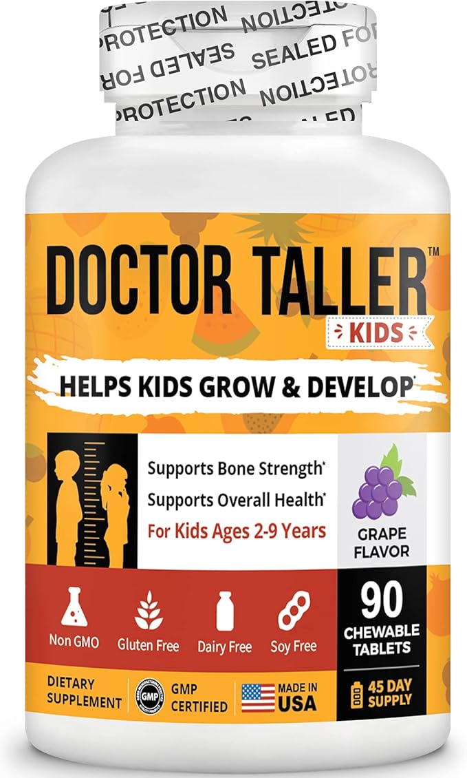 Doctor Taller Kids - Support Bone Strength with Multivitamins, Multiminerals, Calcium Bone Health Formula for Kids Ages 2 to 9 - Grape Flavor - Helps Children Grow Stronger - 6 Pack | 9 Months Supply