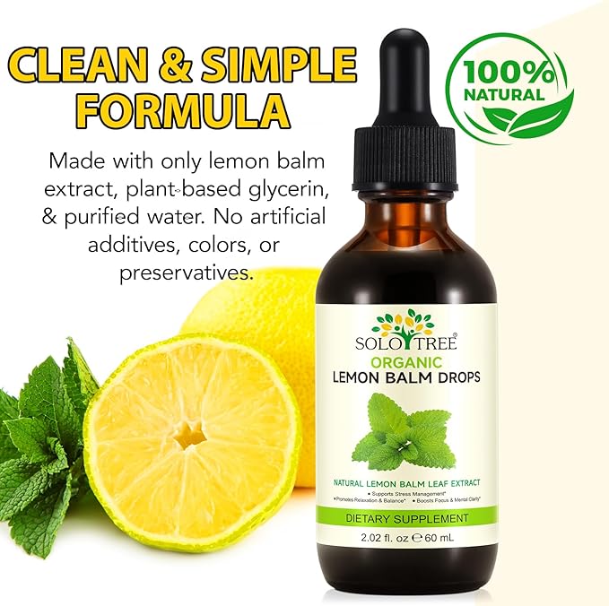 Organic Lemon Balm Extract Drops, Organic Lemon Balm Tincture, Digestive Relief & Anti-Bloat Support, Alcohol-Free, Vegan, Non-GMO, Gluten-Free - 60ml (2PCS)