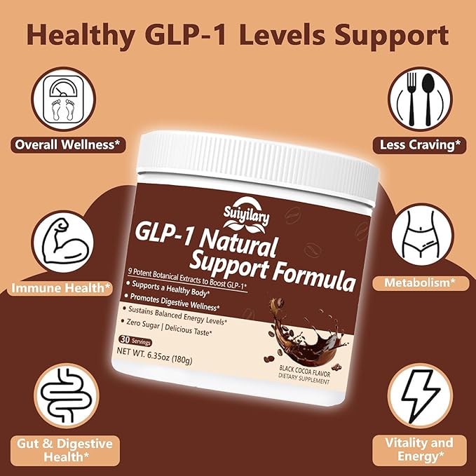 GLP-1 Booster Supplement Powder, Yerba Mate, Natural 9 Plant Extracts, Activate GLP-1 Production, Digestive Gut Healthy for Women Men, Sugar-Free (30 Servings, Chocolate)