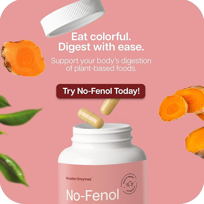 No-Fenol - Digestive Enzyme Supplement for Polyphenolic Digestion and Fruits & Vegetable Fibers - Digestive Enzymes for Women and Men (90 Capsules)