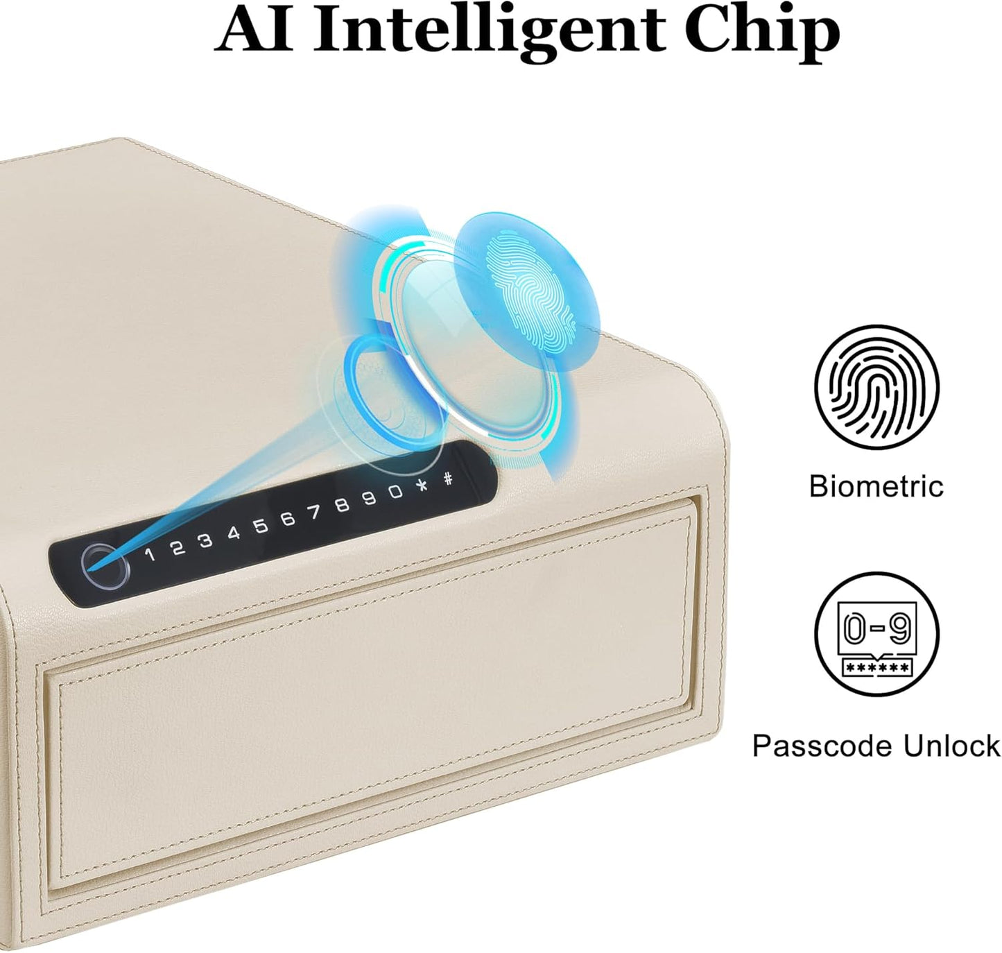 Jewelry Safe with Drawers，Biometric Fingerprint safe, Slide-Away Handgun Safe for Pistols, Leather Wrapped Jewelry Storage Safe, Digital Keypad & Quick-Access Drawer (White- 1 Drawer)