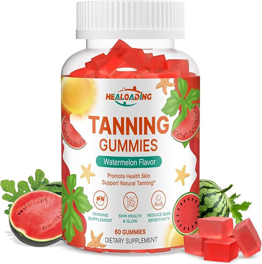 Tanning Gummies - Tan Bronzing Supplement with Astaxanthin Lycopene Beta Carotene Vitamins Supports Sun-Kissed Glow Non-GMO, Vegan Friendly (30-Day Supply)
