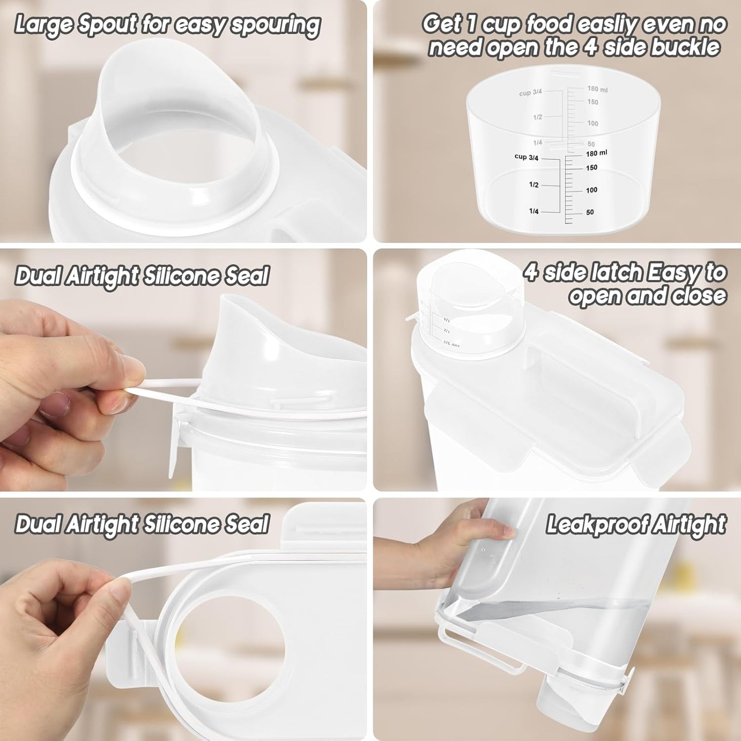 Cat Dog Food Storage Container,Pet food Container with Locking Lids Food Storage bin PBA-Free,For Pet food,Rice,cereals Storag (White)