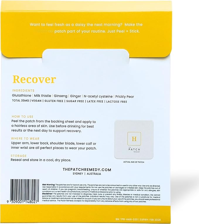 Recover Patch | Glutathione, Milk Thistle, NAC, Ginger, Ginseng & Prickly Pear | 30 Patches