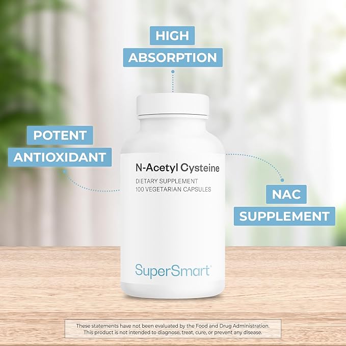 Supersmart N-Acetyl Cysteine 1800mg per Day (High Absorption) - NAC Supplement - High Potency Antioxidants Amino Acids - Glutathione Precursor | Non-GMO & Gluten Free - 100 Vegetarian Capsules