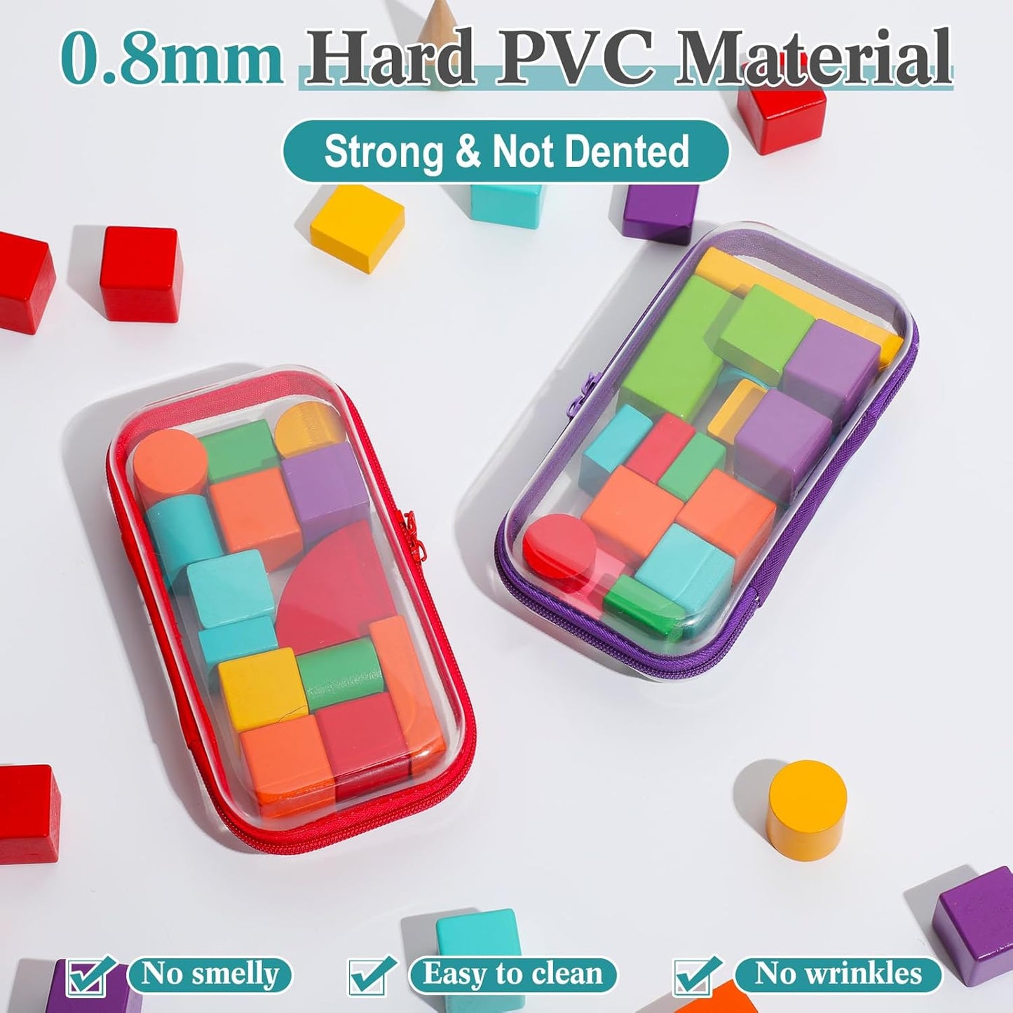 Sanwuta 6 Pcs Clear Hard Zipper Case Hard Plastic Zipper Pouches Transparent Makeup Bag Pencil Pouches for Travel Snacks Christmas Trinket Storage Organizer Box