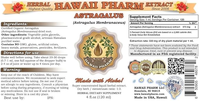 Astragalus Liquid Extract, Organic Astragalus (Astragalus membranaceus) Dried Root Tincture Supplement 4x4 oz