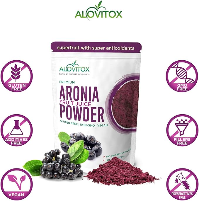 Alovitox Aronia Berry Powder | Antioxidant-Dense Juice Superfood with Dietary Fiber, Vitamins, Calcium, Iron, Boosts Immune System & Reduces Blood Pressure | RAW, Vegan, Non-GMO, Gluten-Free | 16 oz