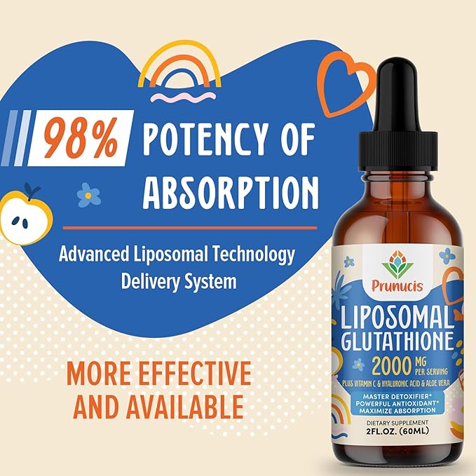 2000MG Liposomal Glutathione Liquid, 98% Absorption, Active Form L-Glutathione Supplement, Vegan Friendly, Powerful Antioxidant Complex for Immune System, Aging Defense, Detox,8 FL.OZ