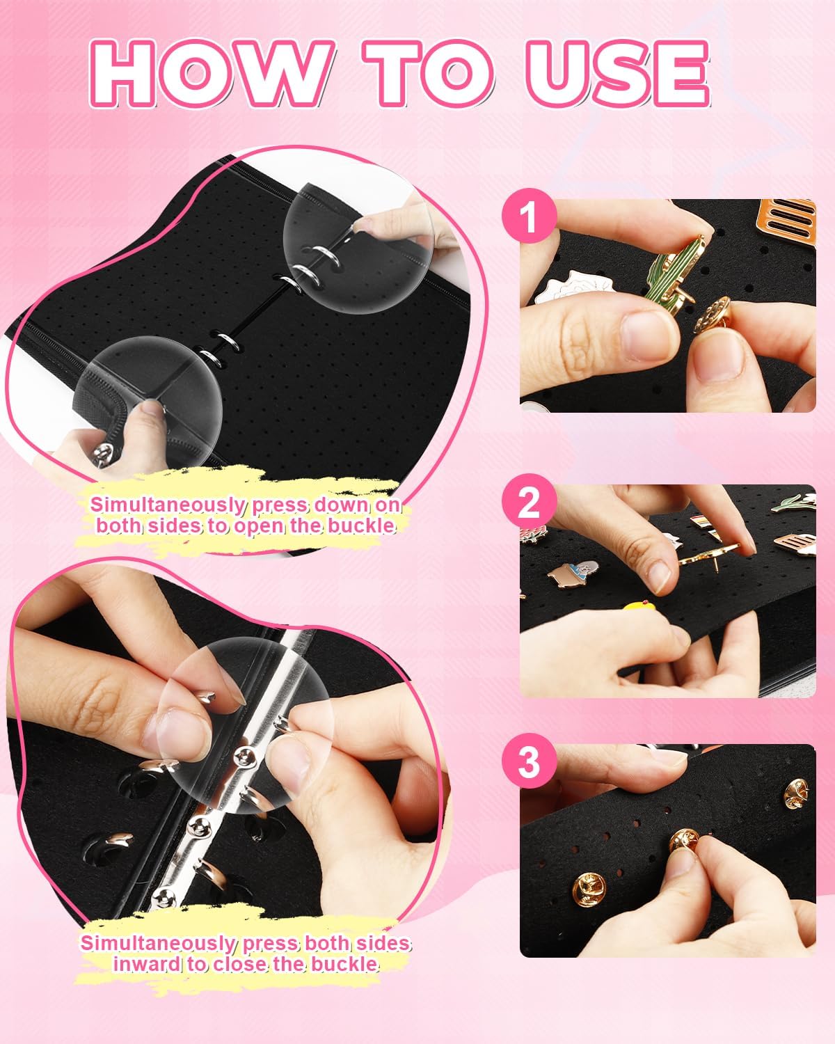 UCEC Enamel Pin Display Book & 50 PCS Rubber Pin Backs, A5 Album Pin Collection Binder for Brooch Pins, Black 6-Page Zippered Pinfolio Trading Organizer Case, Pin Storage Display Book for Enamel Badge