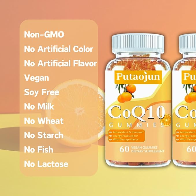 coq10 Gummies | coq10 Gummies for Adults | Orange Flavor | Sugar Free Coenzyme Q10 Vitamins Muscle & Bone Energy | Ultra High Absorption, Cellular Energy, Antioxidant (120 Count (Pack of 2))