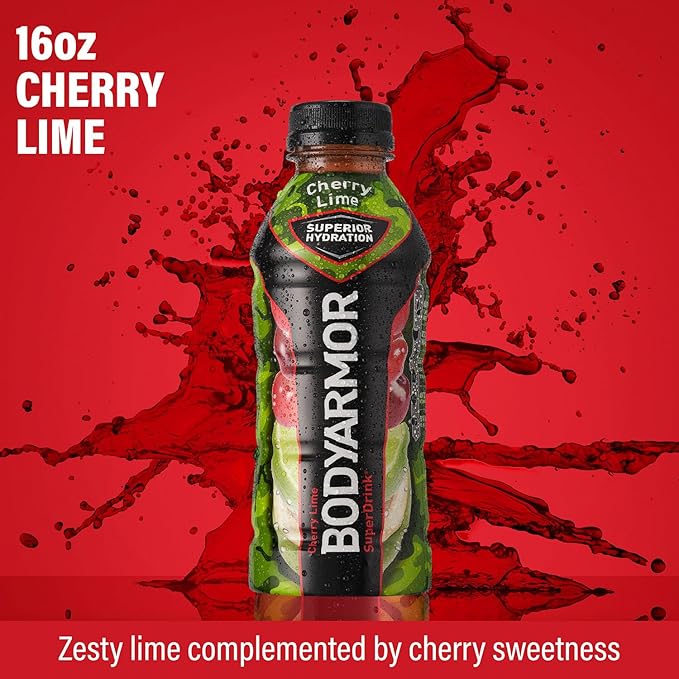 BODYARMOR Sports Drink Sports Beverage, Cherry Lime, Coconut Water Hydration, Natural Flavors With Vitamins, Potassium-Packed Electrolytes, Perfect For Athletes, 16 Fl Oz (Pack of 12)