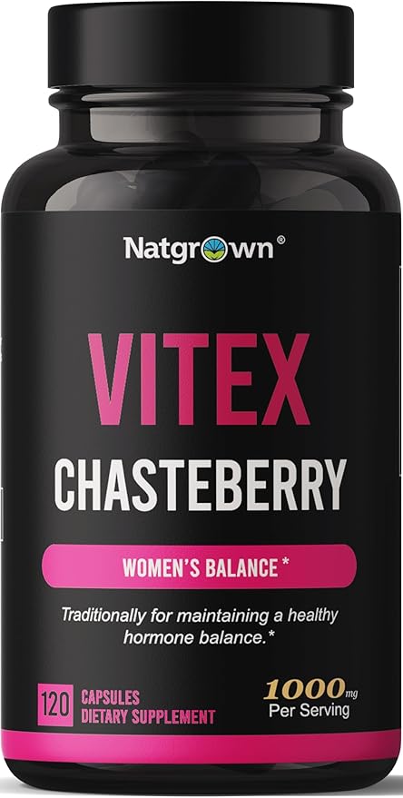 Natgrown Vitex Chasteberry Supplement for Women 1,000 mg - Supports Hormone Balance & Fertility - Agnus Castus Chaste Tree Vitex Berry Fruit Extract Capsules - 120 Ct