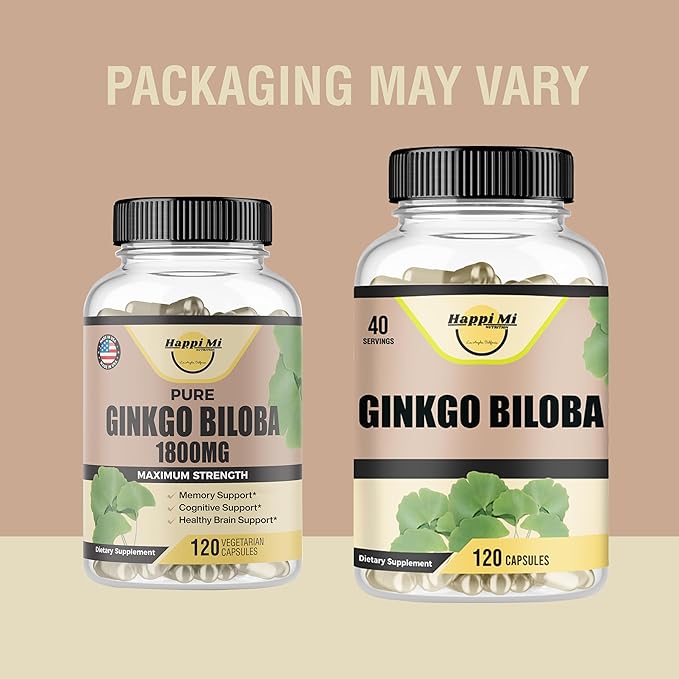 Ginkgo Biloba 1800mg, Ginkgo Biloba Organic, Memory & Brain Function Support, Improves Concentration and Cognitive Support, Clarity, 120 Veggie Caps, Non GMO, 120Caps