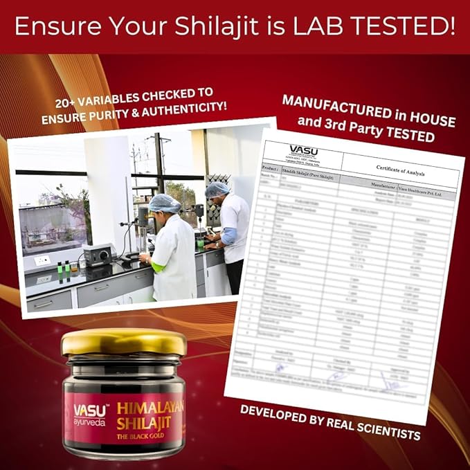 VASU Ayurveda Himalayan Shilajit Resin 400mg – Lab Tested Natural Energy Booster with Fulvic Acid & 85+ Trace Minerals – Pure Shilajit for Men & Women – 50 Days Supply for Strength & Stamina (1-Pack)