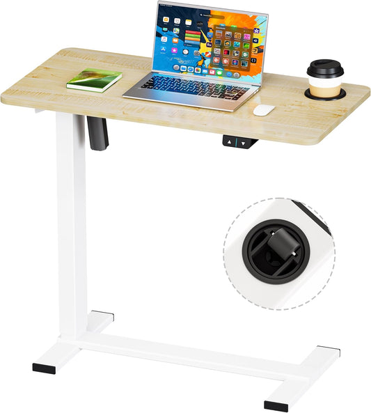 BIZUM Small Electric Standing Desk Bedside Table with Hidden Wheels 31.5 x 15.8 Inch Adjustable Computer Laptop Office Desk, Maple