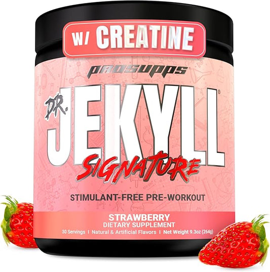 PROSUPPS Dr. Jekyll Signature Pre Workout Powder with Creatine - Stim-Free Preworkout Supports Muscle Volume & Endurance - Caffeine-Free Gym & Fitness Supplements (Strawberry, 30 Servings)