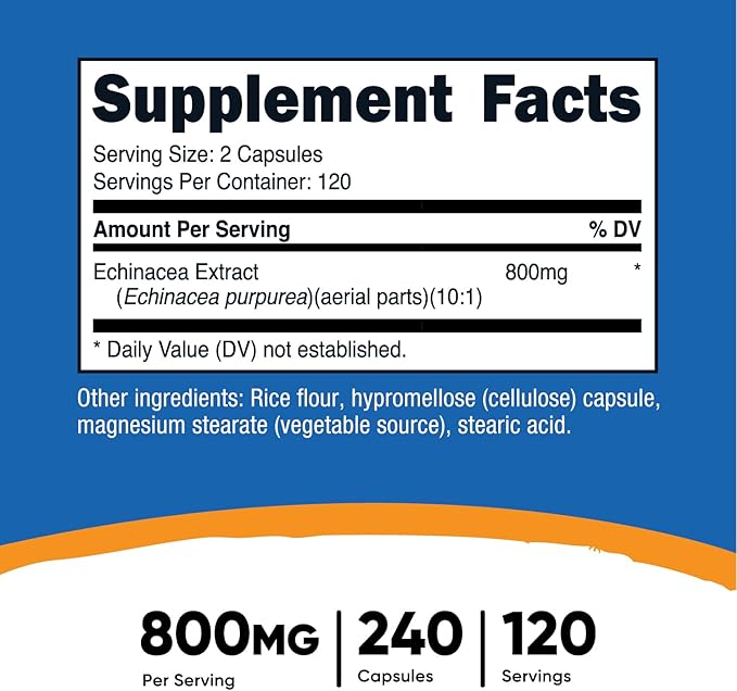 Nutricost Echinacea 800mg, 240 Capsules - Vegetarian Caps, Non GMO, Gluten Free, 120 Servings