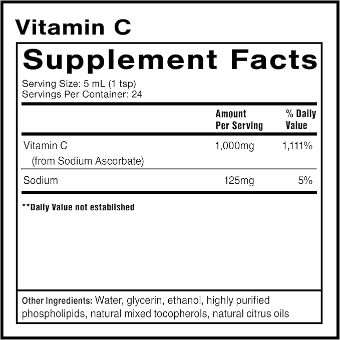Quicksilver Scientific Liposomal Vitamin C - 1000mg Buffered Liquid Vitamin C Supplement - Immune + Antioxidant Support - Liposomes for Superior Absorption - Vegan + Non-GMO (4oz / 120ml)